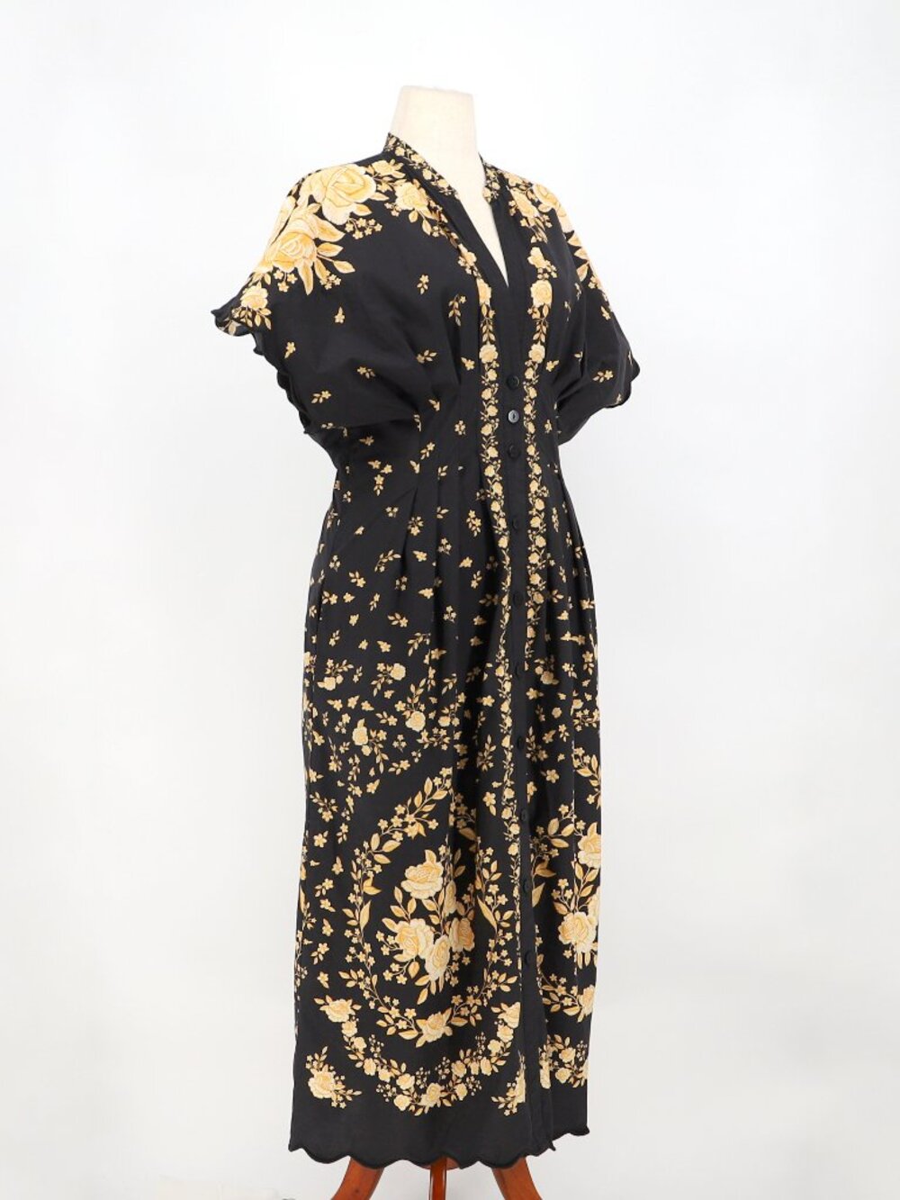 Anthropologie x Farm Rio Black Floral Cotton Button Front Midi Dress Size L - Picture 4 of 11